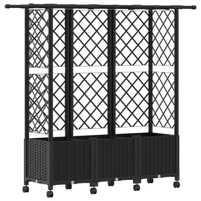 Image de Jardinière surélevée vidaXL avec treillis et toit, noir, 163,5 x 40 x 142 cm, PP