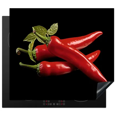 Produktbild von KitchenYeah© Herdabdeckplatte Roter Paprika - Rot - Kräuter - Gewürze - Schwarz , 57x51cm, Küche Deko, Glaskeramikkochfeld Herdabdeckung, Abdeckplatte fùr Kochfeld