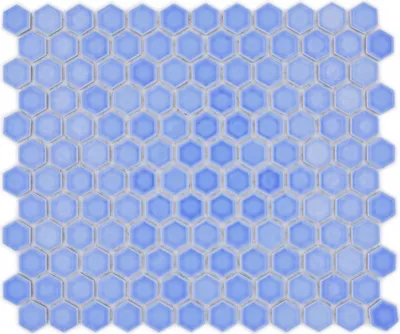 Produktbild von Keramik Mosaik Hexagon blau glänzend Mosaikfliese Wand Fliesenspiegel Küche Bad
