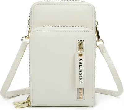 Produktbild von Gallantry Crossbody Portemonnee mit Telefonfach für Smartphone in Weiß – Zip Around Geldbörse mit Schulterband
