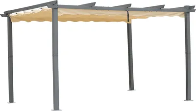 Produktbild von Angel Living Pergola aus Aluminium in anthrazit, Dachrohre aus Stahl, Verstellbares Dach aus Polyester (3x4m, Beige)