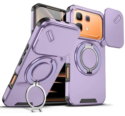 Obrázek produktu pro Dvouvrstvé pouzdro pro Infinix Note 60 / Note 60 Pro, posuvným krytem fotoaparátu a magnetickým kroužkovým stojánkem Fialová