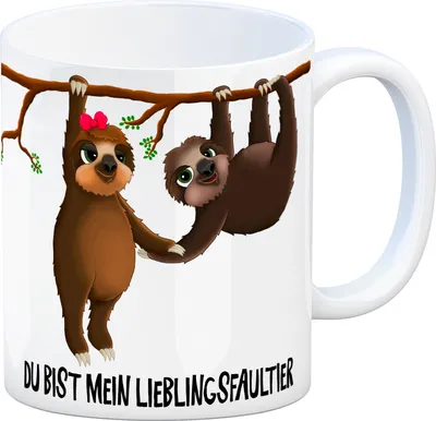 Produktbild von Kaffeebecher mit Faultier Pärchen Motiv und Spruch: Du bist mein