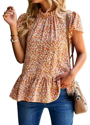 Produktbild von Chiffonbluse – Rundhalsausschnitt – Raffung am Saum – Orange