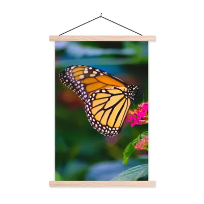 Produktbild von MuchoWow® Textilposter Schmetterlinge - Blume - Natur 40x60 cm mit holzfarbenen Rahmen - Poster