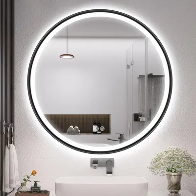 Immagine prodotto di Specchio da bagno illuminato, 70 cm, nero, cornice in alluminio, funzione antiappannamento, temperatura di colore regolabile da 3000 a 6500K, grado di protezione IP44, funzione di memoria