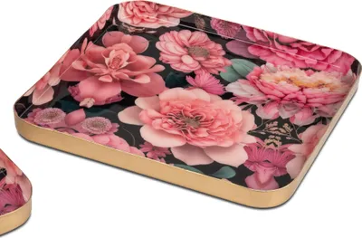 Produktbild von Dekoteller ROSENGARTEN quadratisch 25cm rosa gold aus Metall Formano WA
