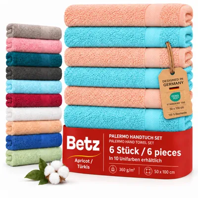 Produktbild von Betz Handtuch Set Palermo – 6er Pack Handtücher 50x100 cm – 100% Baumwolle, Handtücher für Bad, Gäste & Alltag – Farbe apricot und türkis