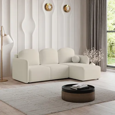 Produktbild von Masseno Ecksofa SUVINO mit Schlaffunktion L-Form, Sofa mit Bettkasten, Wohnzimmersofa, Couch, Soffa, Bettsofa, Couchgarnitur- Creme, QUELLE 02