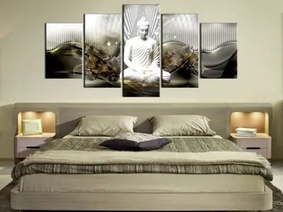 Image de Tableau acoustique Bouddha Abstrait 200 x 100 cm Tableaux Mousse acoustique Absorbeur acoustique haute performance Isolation acoustique Toile 5 pièces Tableau mural Acoustique intérieure Isolation acoustique h-C-0043-b-o