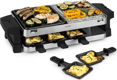 Obrázok produktu pre Klarstein Sirloin, raclette gril, 1500W, 2 v 1, 8 osôb, oceľové raclette panvice