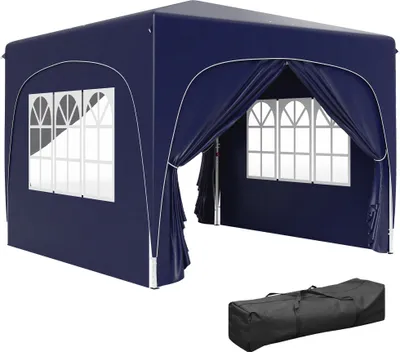 Produktbild von Pop-up Faltpavillon 3x3m winterfest mit 4 Seitenteilen UV-Schutz 50+ Partyzelt Tragetasche Dunkelblau