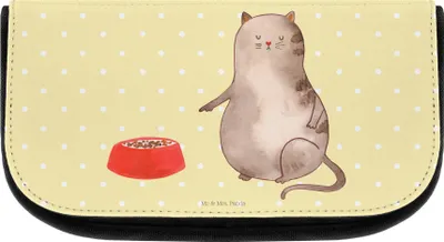 Produktbild von Mr. & Mrs. Panda Kulturtasche Katze Fressen - Gelb Pastell - Geschenk, kosmetiktäschchen, schmink organizer, Kosmetiktasche, fächertasche, Kulturbeutel