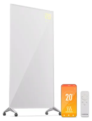 Obrázok produktu pre Klarstein infračervený ohrievač s termostatom, elektrický ohrievač 1200W, inteligentný domáci infračervený ohrievač pre montáž na stenu, IR s ovládaním pomocou aplikácie a detekciou otvoreného okna, účinný ohrievač do vlhkých miestností, bez tvorby CO2