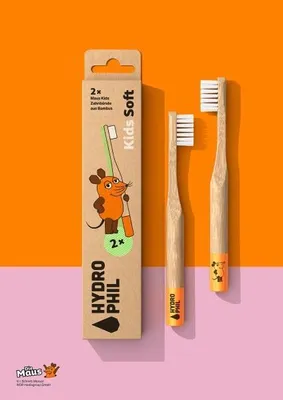 Produktbild von Hydrophil Kinder - Zahnbürste - Maus Doppelpack, Zahnbürsten-Set, Kind, Natürlich/Natur, 2 Stück(e), Box, Bisphenol A (BPA), Erdöl