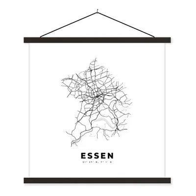 Produktbild von MuchoWow® Textilposter Stadtplan - Deutschland - Schwarz-weiß - Essen - Karte 40x40 cm mit schwarzem Rahmen - Fotos