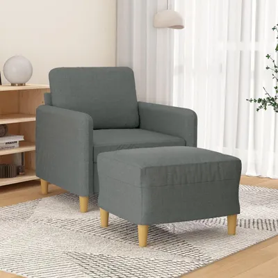 Zdjęcie produktu dla Ciemnoszary fotel z podnóżkiem, 60 cm, obity tkaniną, meble, sofy, waga: 19,5 kg