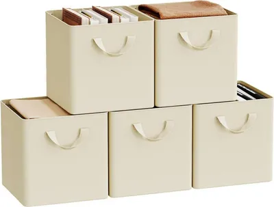 Produktbild von WOLTU Faltbare Aufbewahrungsboxen 5 Stück, ohne Deckel Metallrahmen, Mehrzweck : Creme 18L(26x26x26,5 cm) Farbe: Creme Größe: 18L(26x26x26,5 cm)