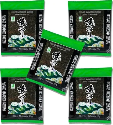 Produktbild von 5er Pack JHFOODS Yaki Sushi Nori GREEN (5x 10 Blatt 125g) | Quality gerösteter Seetang