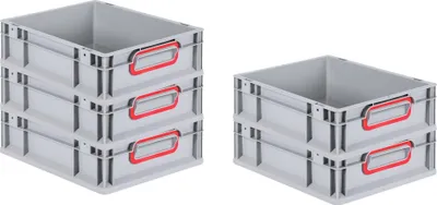 Produktbild von SparSet 5x Eurobox NextGen Color | HxBxT 12x30x40cm | 11 Liter | Griffe rot geschlossen | Glatter Boden | Grau | Eurobehälter, Transportbox, Transportbehälter, Stapelbehälter
