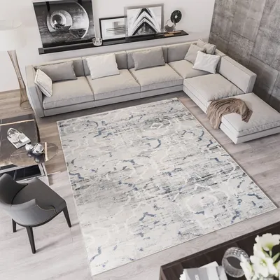Image de Tapis Modernes Design Chambre à coucher Salon Vintage Chiné Gris Crème Oekotex 140 x 200 cm