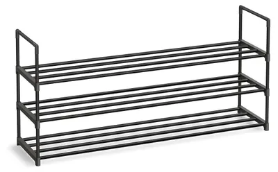 Produktbild von Schuhregal 3 Ebenen, stapelbar, Metall, schwarz, 30x116x55 cm