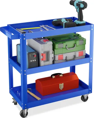 Image de Chariot d'atelier Relaxdays, chariot à outils à 3 niveaux, chariot de montage mobile, charge maximale de 100 kg, dimensions : 76 x 78 x 35 cm, bleu