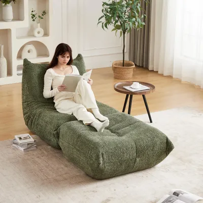 Immagine prodotto di Divano in stile "chenille" (tessuto simile al velluto), divano a terra, senza braccioli, poltrona da camino, ideale per soggiorno, camera da letto, area giochi, ufficio e spazi verdi