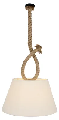 Produktbild von Pendelleuchten - Pendelleuchte "ROPE", Hängelampe im Landhaus Stil, aus Metall, Kunststoff und Textilmaterial in natur, 150 cm hoch, Ø 45 cm, E27-Fassung
