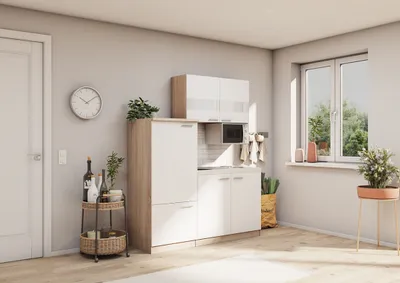 Produktbild von Küche Miniküche Single Eiche Weiß Kühlschrank Luis 160 cm Respekta