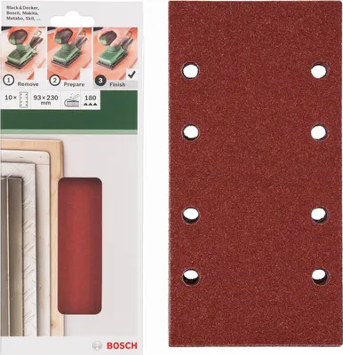 Produktbild von Bosch Schleifblatt Klett 10 Stück, 93 x 120 mm, Körnung 180 für Schwingschleifer