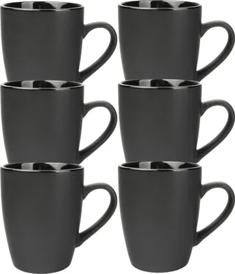 Produktbild von Schramm® 6 Stück Kaffeetassen Set schwarz aus Porzellan 340 ml Kaffeebecherset Kaffeebecher Keramik mit Henkel