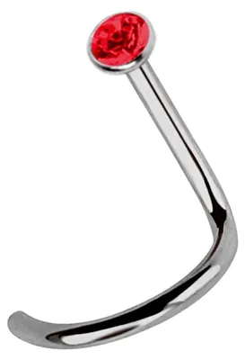 Produktbild von Titan Nasenpiercing Stecker Spirale, gefaßter 2,0 mm Stein in rot, Stab 0,8 mm