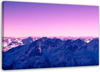 Produktbild von Leinwandbild lila morgendämmerung in den bergen 100x70 cm Feeby lila wandbild bereit zum aufhängen