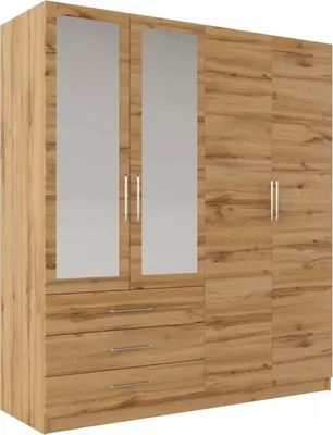Produktbild von Furniture24 Kleiderschrank Pekin D4 Drehtürenschrank 4 Türiger 3 Schubladen 2 Kleiderstangen Wotan EIche