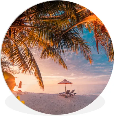 Produktbild von MuchoWow® Rundes Wandbild - Runde Bilder Strand - Palme - Meer Ø 30 cm Kreis Wanddekoration Kunststoff - Wandkreis - Wandschmuck - Schlafzimmer - Bilder - Der Kreis - Kunst für die Wohnung - Plastik - Kunstdruck - Wandbild