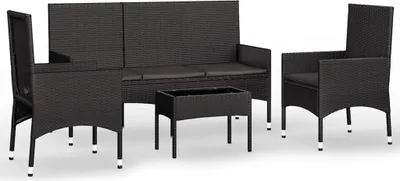 Obrázok produktu pre vidaXL 4-dielna záhradná obývacia súprava s vankúšmi Black Poly Rattan
