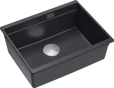 Produktbild von QUADRON Spülbecken 1-Becken Spüle | Größe: 59,5 x 45,1 x 21,5 cm | LOGAN 100 | Küchenspüle Granitspüle aus GraniteQ mit Siphon | Schwarz + Stahl