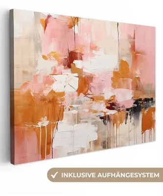 Produktbild von MuchoWow® - Leinwandbilder - Farbe - Rosa - Orange - Abstrakt - Kunst, Wandbild, Wanddeko Bilder Wohnzimmer, 80x60 cm