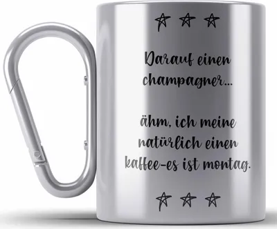 Produktbild von Trendation - Lustige Edelstahl Tasse Karabinern für Frauen mit Spruch Kaffee Edelstahl Tasse Karabinern Becher Büro Arbeit (Silber)
