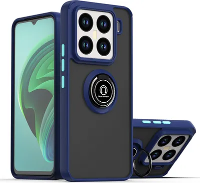 Obrázek produktu pro Pouzdro pro Xiaomi 15 Pro matné průsvitné TPU pouzdro s prstencovým držákem a stojánkem Tmavě modrá