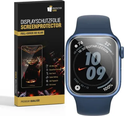 A product box for screen protectors and an Apple Watch with a screen protector applied.