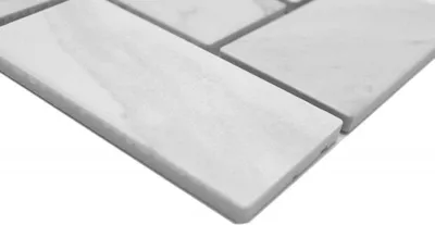 Produktbild von Handmuster Keramik Mosaikfliese Fischgrät Carrara Optik weiß grau matt MOS24-1102_m