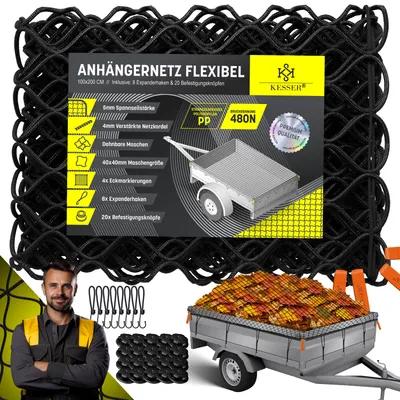 Produktbild von KESSER® Anhängernetz Dehnbar feinmaschig mit Haken | Hängernetz mit Spannseil & Netzkordel für Ladungssicherung | elastisches Sicherungs-Netz Eckmarkierungen Expanderhaken & Befestigungsknöpfen