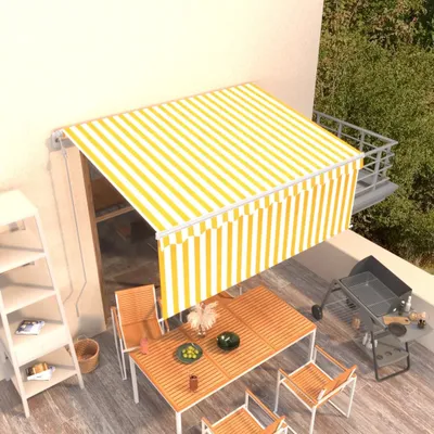 Produktbild von The Living Store Markise Automatisch Einziehbar mit Volant 3x2,5 m Gelb und Weiß