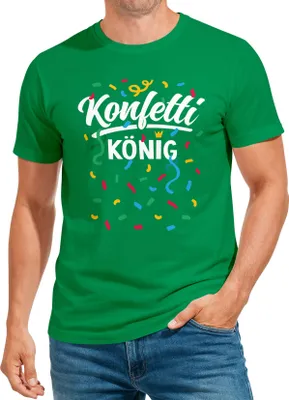 Produktbild von Herren T-Shirt Konfettikönig Fasching Karneval Kostüm-Ersatz Verkleidung Last Minute Faschingskostüme Männer Funshirt Moonworks®