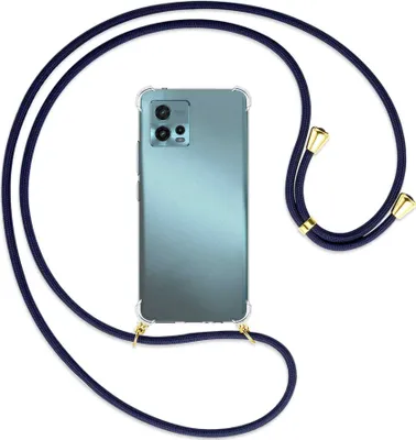 Produktbild von Handykette Backcover-Schutzhülle mit Band (Metall goldfarben) für Motorola Moto G72 (6.55'') - dunkelblau