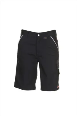 A pair of black men's shorts on a white background.