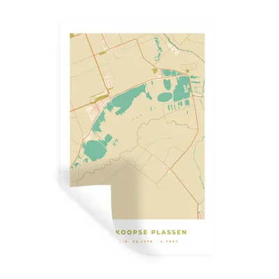 Obrázok produktu pre MuchoWow® Nálepka na stenu - Mapa mesta - Vintage - Nieuwkoopse Plassen - Mapa - 40x60cm - Samolepiaca a polohovateľná