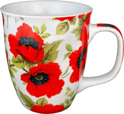 Produktbild von Tassen-Set - Mohnblumen, 4 Stück, 400 ml Porzellan Kaffeebecher